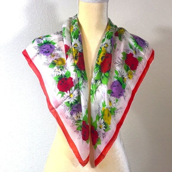 VTG  FLORAL SCARF - Picture 1 of 8
